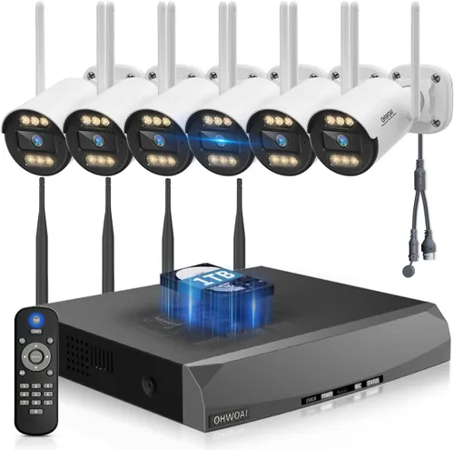 Miniatura 10 de 《130°Ángulo Amplio y Audio Bidireccional》Sistema de Cámara de Seguridad Inalámbrica para Exteriores, Sistemas de Cámaras WiFi, Kits de DVR