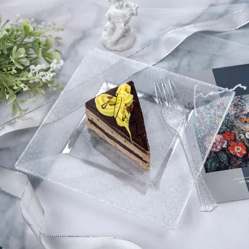 Miniatura 5 de DaYammi Juego de 200 platos de postre que incluye: 100 platos para pastel de 6 pulgadas con 100 tenedores plateados de 5.7 pulgadas, platos