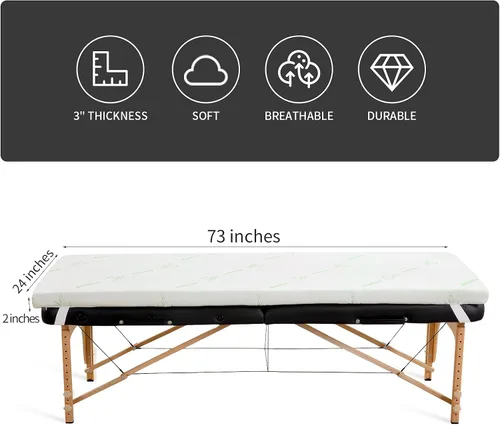 Miniatura 2 de HOMBYS Cubrecolchón de espuma viscoelástica para cama de masaje con rayón refrescante derivado de bambú, cubrecolchón de mesa de cama con pestañas
