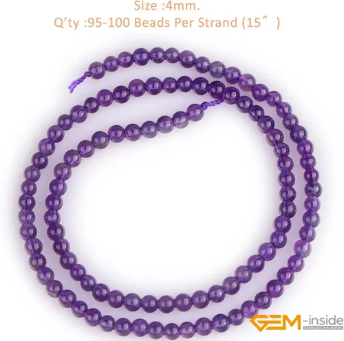 Miniatura 2 de GEM-Inside - 95 cuentas AA color morado oscuro de amatista de 15 pulgadas por hebra con agujero, piedras preciosas naturales y cuentas de cristal