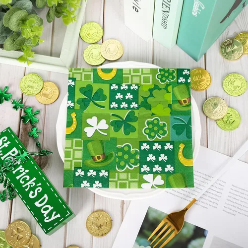 Miniatura 3 de JarThenaAMCS 80 servilletas de papel del día de San Patricio, servilletas de cena de trébol de la suerte de trébol de la suerte desechables