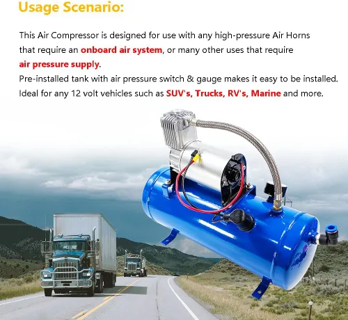 Miniatura 6 de Compresor de aire DC de 12V 150PSI con tanque de 6 litros 1.6 galones Apto para bocinas de tren neumáticos de autocaravana Compresor de aire