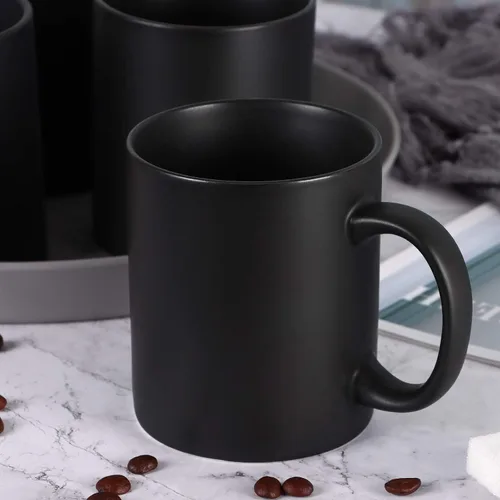Miniatura 6 de harebe Juego de 4 tazas de café clásicas de 11 onzas, taza de cerámica familiar para café, té, cacao y bebidas calientes, negro mate