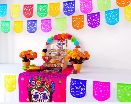 Miniatura 3 de Papel picado Dia de Los Muertos, Papel para Ofrendas, Altar y Otros Pequeños Espacios 5 Paquetes Tamaño Mini Ovalado Multicolor