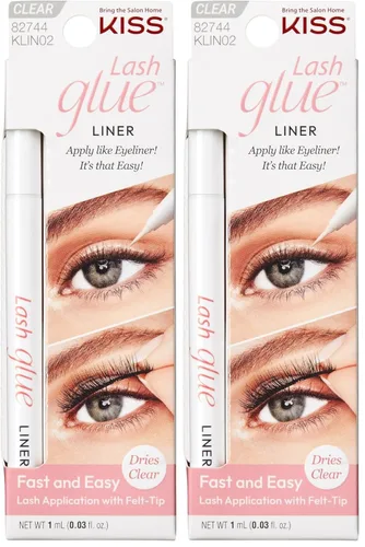 KISS Clear Lash GLUEliner, adhesivo para pestañas con punta de fieltro, acabado mate transparente, aplicación infalible, fácil de retocar, 0.02