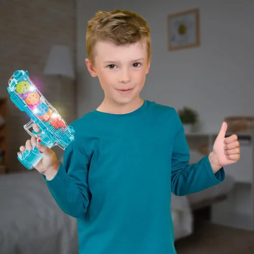 Miniatura 5 de ArtCreativity Pistola de juguete iluminada para niños, pistola espacial de acción con luces, sonidos y engranajes móviles, baterías incluidas