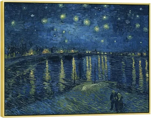 Wieco Art – Impresiones en lienzo enmarcadas Giclee de La noche estrellada sobre el Ródano, cuadros de Van Gogh, reproducción de pinturas