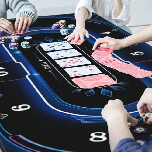 Miniatura 4 de AQQA Tapete de mesa de póquer de lujo de 70 x 35 pulgadas y tablero de póquer, superficie de juego Texas Hold'em de goma para 8-10 jugadores, tapete