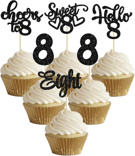 Miniatura 18 de 30 piezas Adornos para pastel de cumpleaños de 6 años, seis brillos, hola 6, púas para cupcakes, felicitaciones a los 6 años, decoraciones