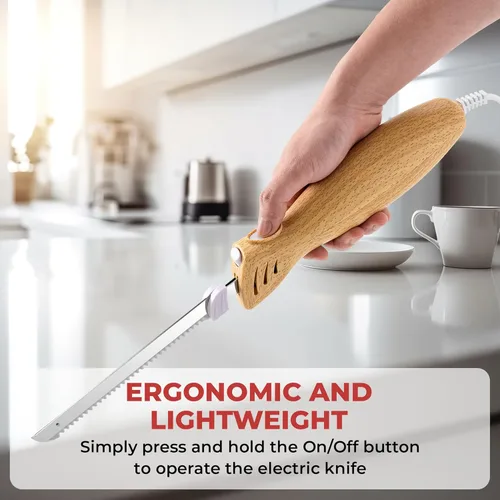 Miniatura 7 de Prikoi Cuchillo Eléctrico – Juego de Cuchillos para Tallar, Cuchillas de Borde Dentado de Corte Fácil para Carne, Pan, Pavo, Costillas, Filete