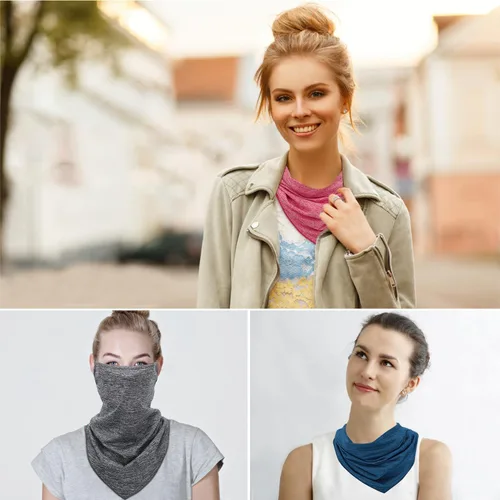 Pañuelo bandana con cintas elásticas para las orejas, paquete de 3, pasamontañas con bolsillo para filtro, protección solar UV, máscara facial para