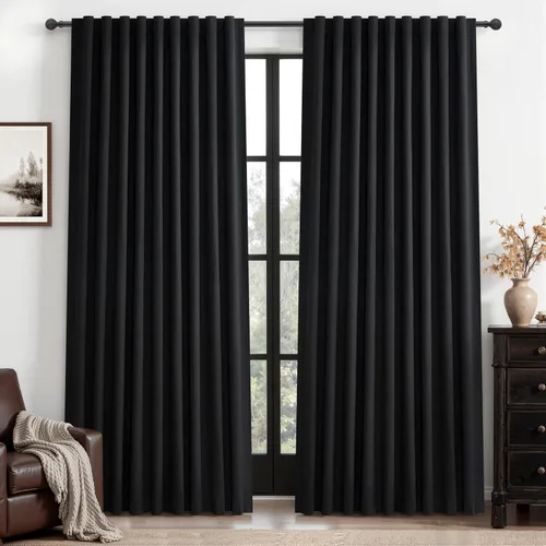 Miniatura 64 de Cortinas opacas extraanchas, 2 paneles para puertas corredizas de vidrio, moderna mezcla de lino plisado pesado, piso a techo, ventanas grandes, 70