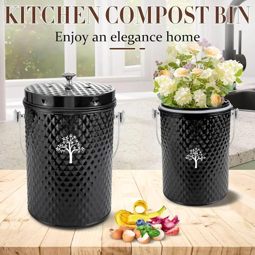 Miniatura 2 de AOSION Contenedor de compostaje para encimera de cocina, contenedor de compostaje interior inodoro con tapa y paquete de 50 bolsas de compost