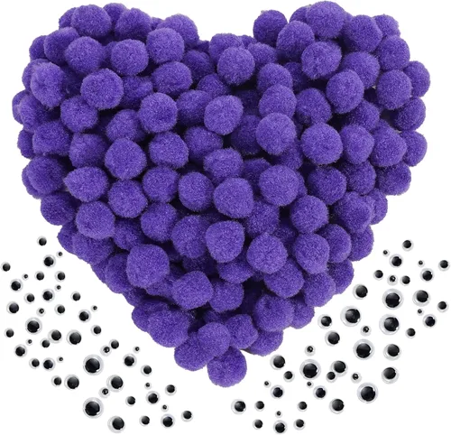 Miniatura 21 de Caydo 1200 pompones para suministros de manualidades, 1050 pompones grandes y pequeños de colores surtidos con 150 ojos saltones Multicolor