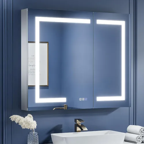 Miniatura 15 de ExBrite Botiquín de baño con iluminación LED con espejo, 24 x 30 pulgadas, empotrado o montaje en superficie, antivaho, atenuación continua, ajuste