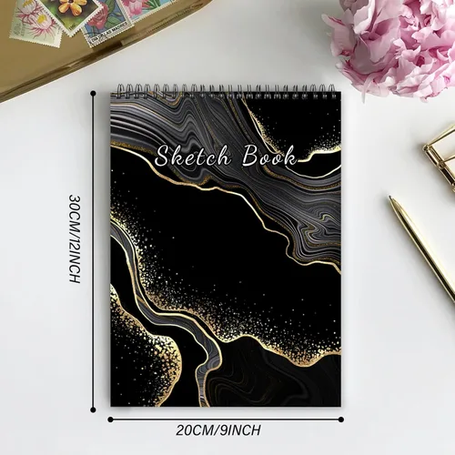 Miniatura 2 de Deokke Cuaderno de bocetos encuadernado en espiral, 9 x 12 pulgadas, papel grueso de 3.53 oz/m², 50 hojas y 100 páginas, libro de bocetos A-3-oro