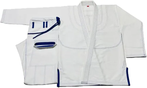 Miniatura 3 de Blanco Royal Blue Stitch Bjj Gi Jiu Jitsu Kimonos Gi 100% algodón Perl Weave 450GSM