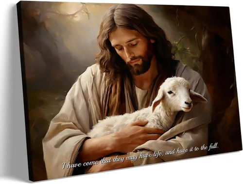 XYHKZNB Lienzo decorativo para pared de Jesús salvando al cordero perdido, impresión cristiana de estilo vintage para decoración del hogar basada en