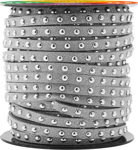Miniatura 8 de Mandala Crafts Cordones de gamuza sintética para fabricación de joyas, 20 yardas, tiras de cordones de cuero con tachuelas doradas, cuerdas planas