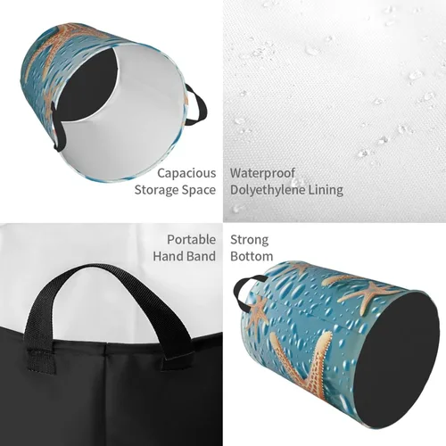 Miniatura 4 de Beautiful starfish print Circular Hamper Waterproof Storage Bin Organizer Basket Laundry Hamper With Handles For Clothes Toys Small