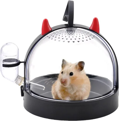 Miniatura 13 de Jaula transportadora para hámsters, jaulas portátiles para animales pequeños, estuche de viaje con botella de agua, plástico transpirable, jaula
