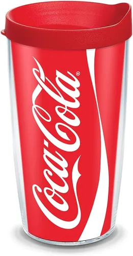Tervis Coca-Cola - Vaso de plástico con envoltura y tapa roja, 16 onzas, transparente