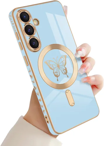 Miniatura 29 de Newseego Funda magnética para Samsung Galaxy S21 Plus 5G, bonita funda de lujo con borde chapado de mariposa para mujeres, niñas y hombres, TPU