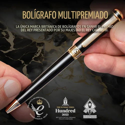 Miniatura 7 de Bolígrafo laqueado en negro Scriveiner - Impresionante pluma de lujo, chapado en oro real, repuesto Schmidt de tinta negra, el mejor juego de regalo
