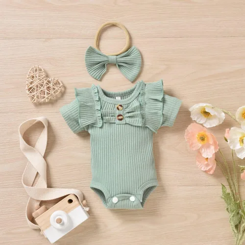 Miniatura 6 de Aalizzwell Body de manga corta para bebé niña con pantalones cortos acanalados