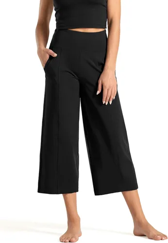 Miniatura 5 de Tmustobe Pantalones capri de yoga para mujer, con control de abdomen, cintura alta, pantalones cortos acampanados con bolsillos