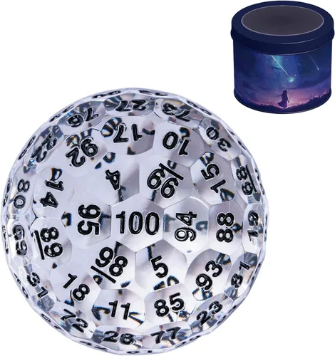 Miniatura 17 de Dados poliédricos mejorados de 100 caras (D100), 1.969 in, fuente negra/roja, dado único, dados de juego D&D, lata de almacenamiento de metal