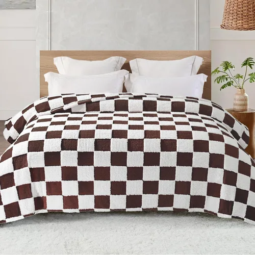 Miniatura 18 de Exclusivo Mezcla - Manta de franela super suave y cálida con diseño de vellón esponjoso, para sofá, cama, con lindo patrón a cuadros, negro, 50" x