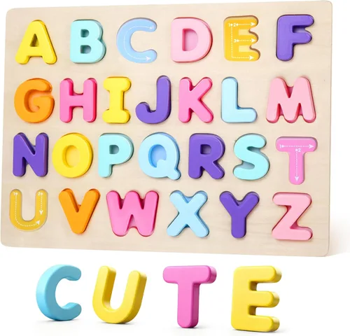 Rompecabezas del alfabeto de madera para niños pequeños, juguetes de aprendizaje ABC para niños, actividades educativas preescolares para niñas y