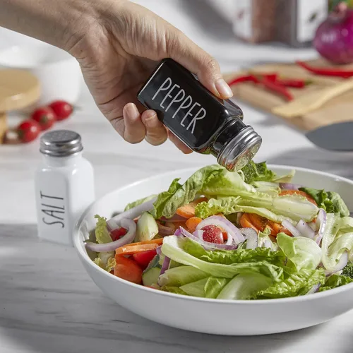 Miniatura 2 de Juego de salero y pimentero, salero de vidrio de 2.7 onzas con tapa de acero inoxidable, decoración moderna y accesorios de cocina en blanco y Negro