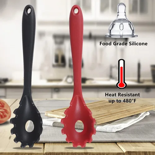 Miniatura 3 de Cuchara de espagueti, tenedor para pasta, tenedor de silicona para pasta, colador de espaguetis de 11.2 pulgadas, servidor de cuchara de fideos
