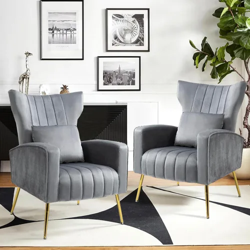 Miniatura 21 de Sillas decorativas de terciopelo con respaldo de ala y almohada lumbar, sillón moderno para sala de estar, dormitorio, silla auxiliar de recepción