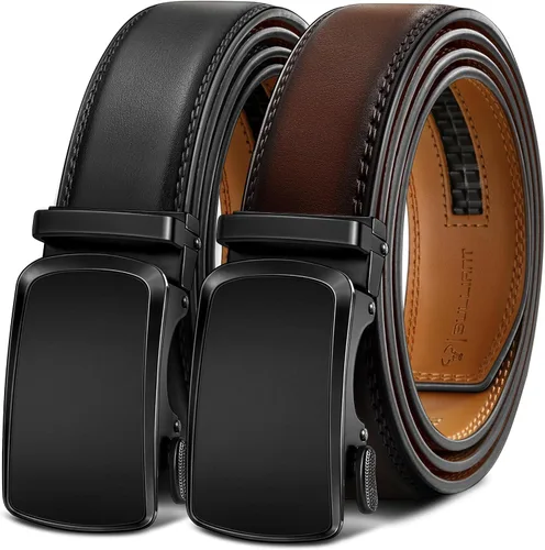 Miniatura 10 de BULLIANT - Paquete de 2 cinturones de cuero con trinquete para hombre, ajustables, corte de 1 3/8 para un ajuste perfecto, regalo para hombre