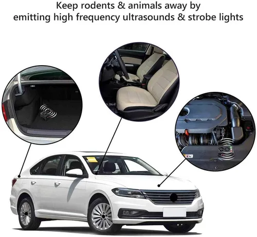 Miniatura 4 de Angveirt Repelente de roedores ultrasónico de ratones a pilas para motores de automóvil, repelente de plagas de ardillas, repelente de ratas debajo