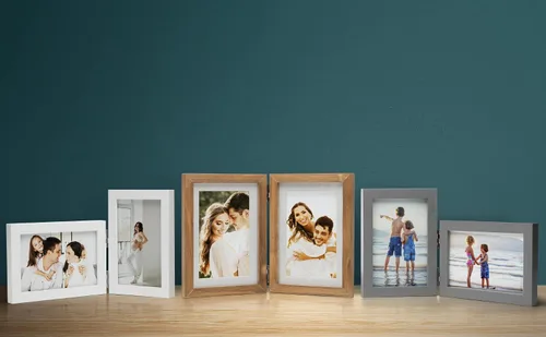 Miniatura 9 de Marcos de Fotos Dobles 4x4 con Bisagras Plegables en Negro para Colgar en la Pared o Poner en Mesa, Hechos de Madera de Pino con Vidrio Real P-44 *