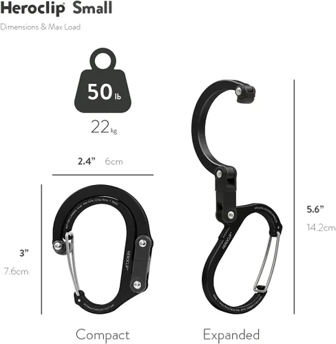 Miniatura 5 de GEAR AID HEROCLIP - Mosquetón pequeño con clip y gancho para colgar bolsos, bolsos, linternas, cochecitos, herramientas, cascos, botellas de agua