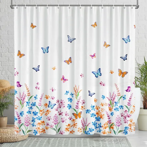 Miniatura 25 de Lokigo - Linda cortina de ducha con conejos, cortinas de ducha divertidas con conejos de Pascua para decoración de baño, cortina de ducha de tela