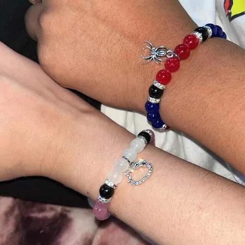Miniatura 8 de QqzsJewls Pulseras de amistad a juego de arañas para mejores amigos, pulseras con dije de corazón para novia, novio, juego de 2 unidades, Halloween