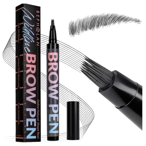 Miniatura 13 de BEPHOLAN Lápiz de cejas marrón líquido de 4 tenedores y punta de pincel preciso, cejas naturales similares al cabello, larga duración durante todo