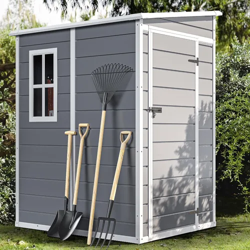 Miniatura 10 de DWVO Cobertizo de almacenamiento alto para exteriores de 50 pies cúbicos con 2 estantes, cobertizo vertical de herramientas de 4.3 x 2 x 5.5 pies