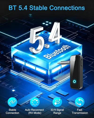 Miniatura 2 de Paquete de 2 adaptadores Bluetooth AUX para automóvil, transmisor receptor Bluetooth 5.4 2 en 1 para automóvil con pantalla de visualización