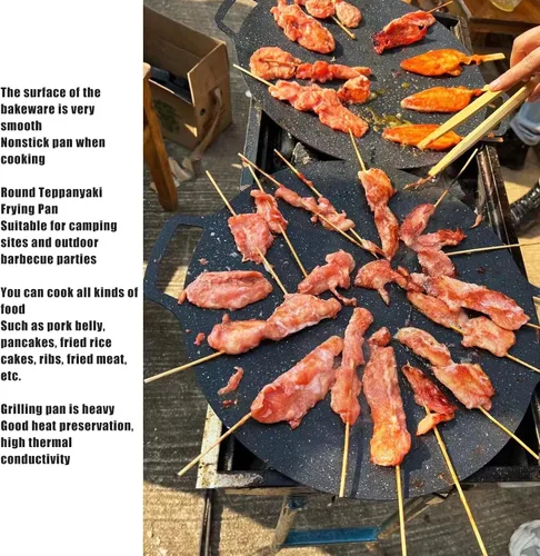 Miniatura 2 de Sartén para barbacoa, sartén coreana para barbacoa, bandeja redonda antiadherente de hierro fundido para panqueques de cerdo al aire libre (14.2 in)