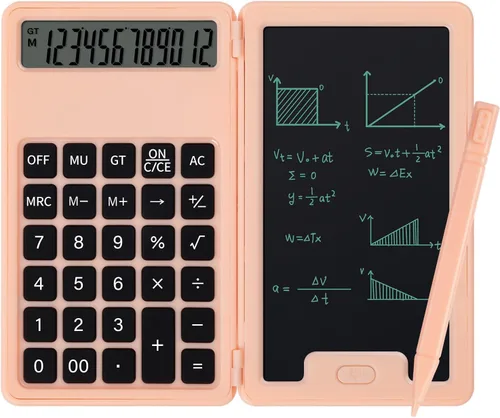 Miniatura 12 de Calculadora básica portátil de escritorio, mini calculadoras pequeñas con bloc de notas de escritura y lápiz capacitivo, más ligera y portátil, Negro
