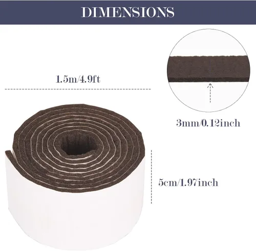 Miniatura 2 de Pllieay Paquete de 2 rollos de tiras de fieltro con respaldo adhesivo, almohadillas de fieltro para muebles de uso pesado para pisos de madera dura