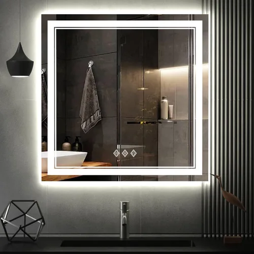Miniatura 28 de Espejo LED, 20 x 28 pulgadas, gradiente frontal y retroiluminado LED, espejo de baño LED de 3 colores regulables CRI>90, IP54, espejo de baño