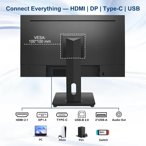 Miniatura 8 de Monitor de pantalla táctil, monitor de pantalla táctil de 27 pulgadas QHD 2560 x 1440 100Hz, monitores de pantalla táctil con 10 puntos táctiles